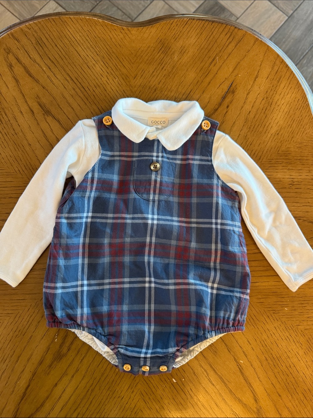 Blue Plaid Baby One-Piece with White Collar
